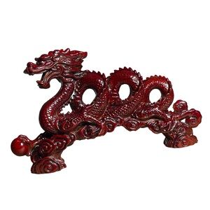 Vintage 12” Chinese dragon‎ resin figurine statue red Protection Success Pearl